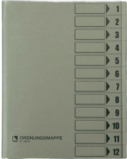 BENE Ordnungsmappe 83800 A4 12-teilig 1-12 Recyclingkarton 250 g/m² mit Schutzumschlag grau