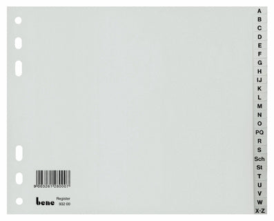 BENE Register 93200 A4 halbe Höhe 24-teilig A-Z PP 120 µm grau