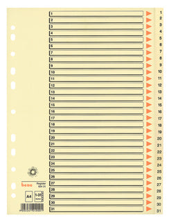 BENE Register 93431 A4 31-teilig 1-31 Recyclingkarton 210 g/m² chamois