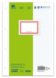 URSUS GREEN Ringbucheinlagen A4 100 Blatt kariert mit Rahmen