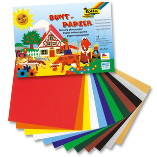 FOLIA Buntpapierheft 23 x 25 cm 12 Blatt gummiert farbig sortiert