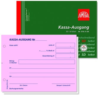 OMEGA Kassa Ausgangsbuch 916AOK DIN A6 quer 2x50 Blatt rosa/weiß