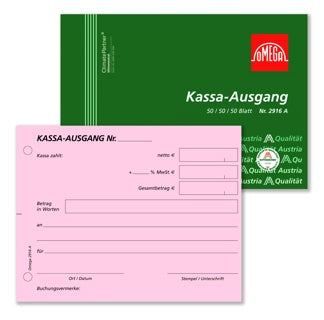 OMEGA Kassa-Ausgangsbuch 2916A A6 quer 3 x 50 Blatt rosa/rosa/weiß