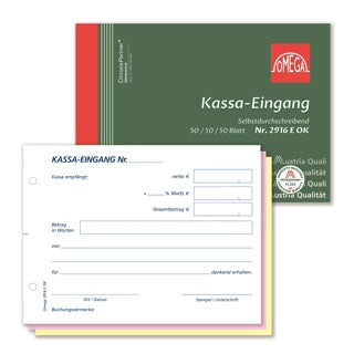OMEGA Kassa-Eingangsbuch 2916E A6 quer 3 x 50 Blatt weiß/weiß/weiß