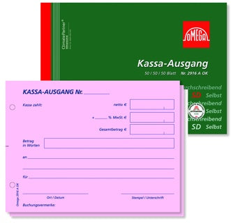 OMEGA Kassa Ausgangsbuch 2916 A OK DIN A6 quer 3x50 Blatt rosa/rosa/weiß