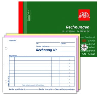 OMEGA Rechnungsbuch 2951 1/2 OK A6 quer 3 x 50 Blatt weiß/rosa/weiß