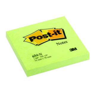 POST-IT® Haftnotizen 654NG 1 Block 100 Blatt 76 x 76 mm neongrün