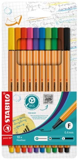 STABILO Fineliner Point 88 10 Stück im Etui 0.4 mm mehrere Farben