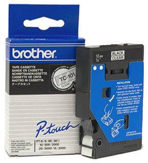 BROTHER Schriftband P-Touch TC-101 12 mm x 7.7 m schwarz auf transparent