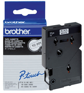 BROTHER Schriftband P-Touch TC-201 12 mm x 7.7 m schwarz auf weiß