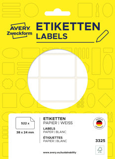 AVERY ZWECKFORM Vielzwecketiketten 3325 522 Stück permanent 38 x 24 mm weiß