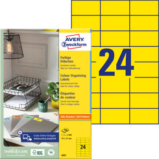 AVERY ZWECKFORM Organisationsetiketten 3451 2.400 Stück permanet 70 x 37 mm gelb