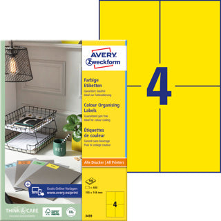 AVERY ZWECKFORM Organisationsetiketten 3459 400 Stück permanent 105 x 148 mm gelb