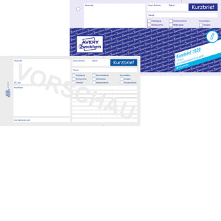 AVERY ZWECKFORM Kurzbrief 1020 100 Blatt 1/3 A4 mit Blaupapier weiß