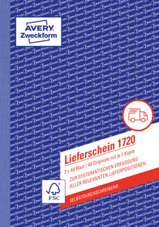 AVERY ZWECKFORM Lieferschein 1720 2 x 40 Blatt A5 selbstdurchschreibend