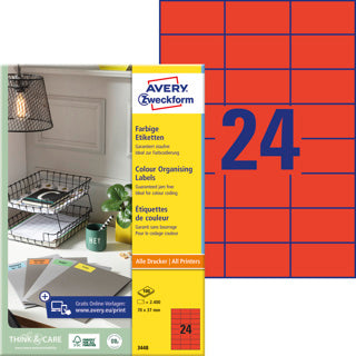AVERY ZWECKFORM Organisationsetiketten 3448 2.400 Stück permanent 70 x 37 mm rot