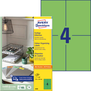 AVERY ZWECKFORM Organisationsetiketten 3458 400 Stück permanent 105 x 148 mm grün