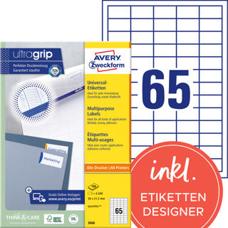 AVERY ZWECKFORM Universaletiketten ultragrip 3666 6.500 Stück permanent 38 x 21.1 mm weiß