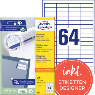 AVERY ZWECKFORM Universaletiketten ultragrip 3667 6.400 Stück permanent 48.5 x 16.9 mm weiß