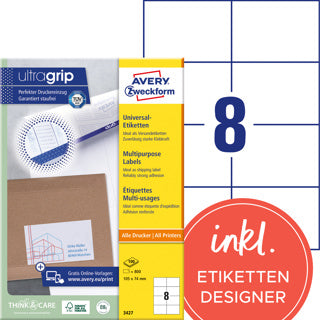 AVERY ZWECKFORM Universaletiketten ultragrip 3427 800 Stück permanent 105 x 74 mm weiß