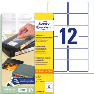 AVERY ZWECKFORM Videoetiketten L4742REV-25 300 Stück ablösbar 78.7 x 46.6 mm weiß