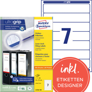 AVERY ZWECKFORM Ordneretiketten ultragrip L4760-100 700 Stück schmal/kurz permanent 38 x 192 mm weiß