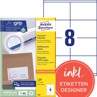 AVERY ZWECKFORM Universaletiketten ultragrip 3426 800 Stück permanent 105 x 70 mm weiß