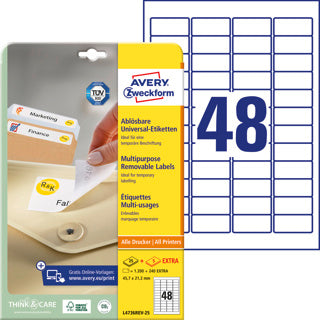AVERY ZWECKFORM Universaletiketten L4736REV-25 1.440 Stück ablösbar 45.7 x 21.2 mm weiß