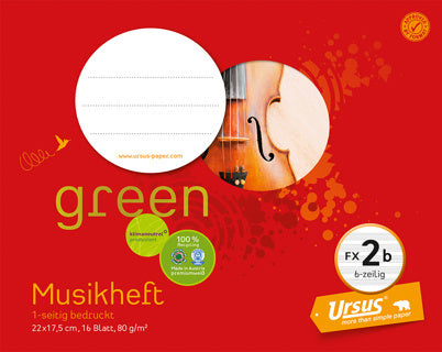URSUS OE Musikheft 2b 22 x 17.5 cm 16 Blatt Notenlineatur 6-zeilig