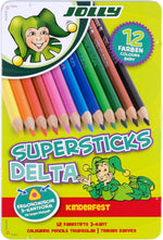 JOLLY Supersticks Delta Buntstifte mit Namen | Personalisierte Farbstifte | Dreikant (12 Stifte)