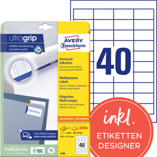 AVERY ZWECKFORM Universaletiketten ultragrip 4780 1.200 Stück permanent 48.5 x 25.4 mm weiß