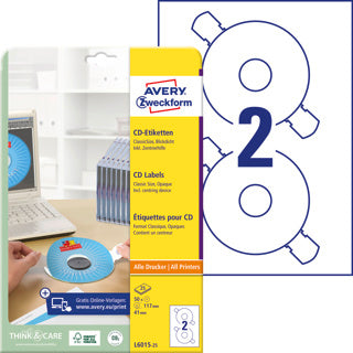 AVERY ZWECKFORM CD-Etiketten L6015-25 50 Stück permanent Ø 117 mm weiß