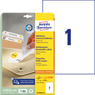 AVERY ZWECKFORM Universaletiketten L4735REV-25 30 Stück ablösbar 210 x 297 mm weiß