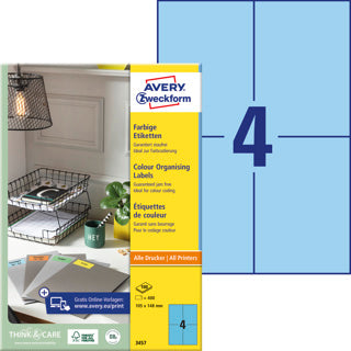 AVERY ZWECKFORM Organisationsetiketten 3457 400 Stück permanent 105 x 148 mm blau