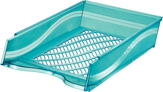 BENE Briefkorb 60100 A4/C4 stapelbar aus Polystyrol 255 x 65 x 370 mm blau transparent