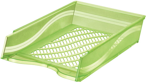 BENE Briefkorb 60100 A4/C4 stapelbar aus Polystyrol 255 x 65 x 370 mm grün transparent