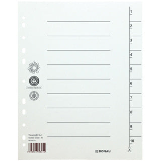 DONAU Trennblatt 8610001 100 Stück A4 10 Taben Recyclingkarton 250 g/m² weiß