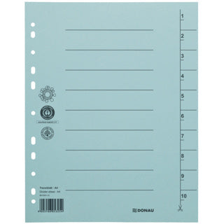 DONAU Trennblatt 8610001 100 Stück A4 10 Taben Recyclingkarton 250 g/m² blau