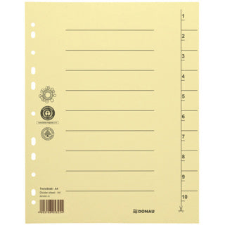 DONAU Trennblatt 8610001 100 Stück A4 10 Taben Recyclingkarton 250 g/m² chamois