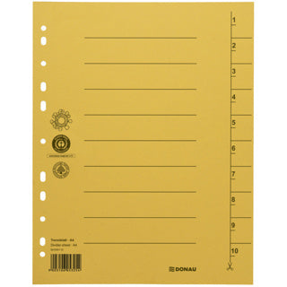 DONAU Trennblatt 8610001 100 Stück A4 10 Taben Recyclingkarton 250 g/m² gelb