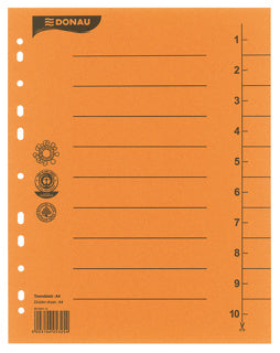 DONAU Trennblatt 8610001 100 Stück A4 10 Taben Recyclingkarton 250 g/m² orange
