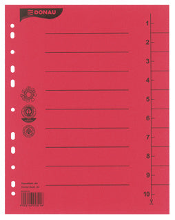 DONAU Trennblatt 8610001 100 Stück A4 10 Taben Recyclingkarton 250 g/m² rot