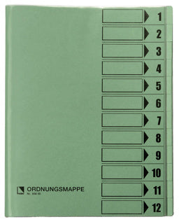 BENE Ordnungsmappe 83800 A4 12-teilig 1 - 12 Recyclingkarton 250 g/m² mit Schutzumschlag grün