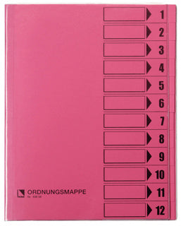 BENE Ordnungsmappe 83800 A4 12-teilig 1 - 12 Recyclingkarton 250 g/m² mit Schutzumschlag rosa