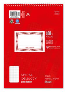URSUS GREEN Spiralblock A5 48 Blatt 70 g/m² kariert