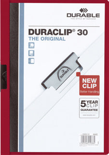 DURABLE Klemmmappe 2200 DURACLIP® A4 bis 30 Blatt Kunststoff 219 x 310 mm dunkelrot