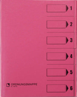 BENE Ordnungsmappe 83600 A4 6-teilig 1 - 6 Recyclingkarton 250 g/m² mit Schutzumschlag rosa