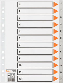 BENE Register 93212 A4 12-teilig 1-12 PP 120 µm grau