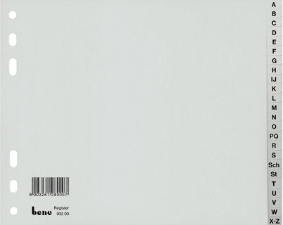 BENE Register 93220 A4 halbe Höhe 20-teilig A-Z PP 120 µm grau