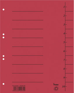 BENE Trennblätter 97300 100 Stück A4 10-teilig 1-10 Recyclingkarton 250 g/m² rot
